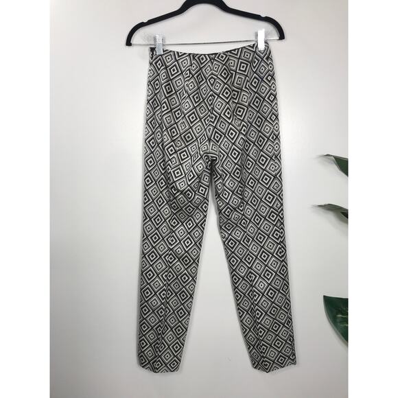 Prada Women's 36 Pants Diamond Pattern Wool Silk Blend Office Monochrome - Picture 7 of 12